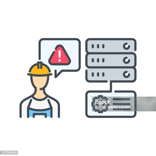 Problem With Server Color Vector Illustration Engineer And Server ...