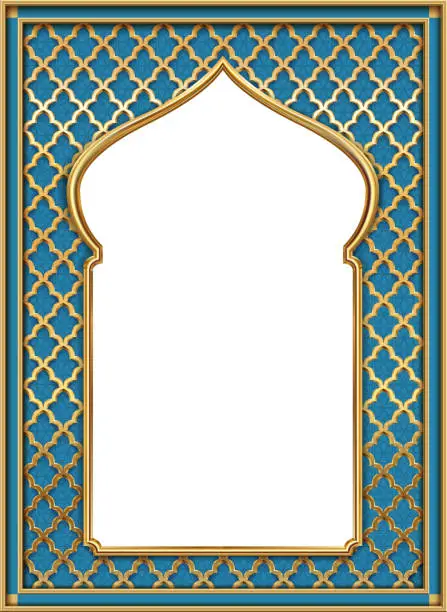 Vector illustration of Cover postcard golden oriental vintage arch frame