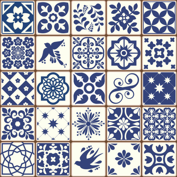 ilustrações de stock, clip art, desenhos animados e ícones de blue portuguese tiles pattern - azulejos vector, fashion interior design tiles - vinho do porto
