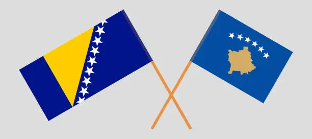 Vector illustration of Crossed flags of Bosnia and Herzegovina and Kosovo