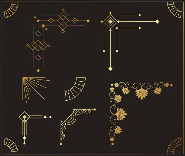 Art deco beautiful corners set vector Art deco beautiful corners set vector art gold icon stock illustrations