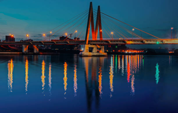 istock Cable-stayed bridge across the river. The bridge with night lighting in Kazan 1271541965