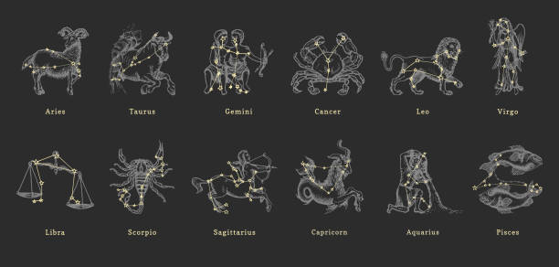 조디악 표지판의 벡터 복고풍 그래픽 그림 - scorpio stock illustrations