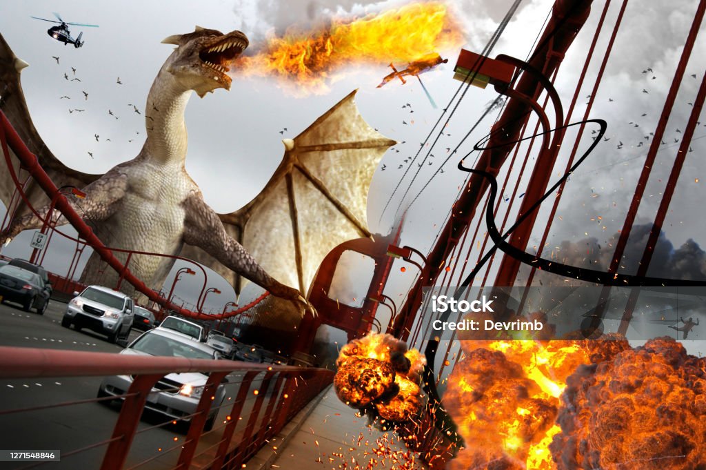 Dragon Fire On Golden Gate Bridge Stock Photo - Download Image Now - Movie,  Motion, Godzilla - iStock