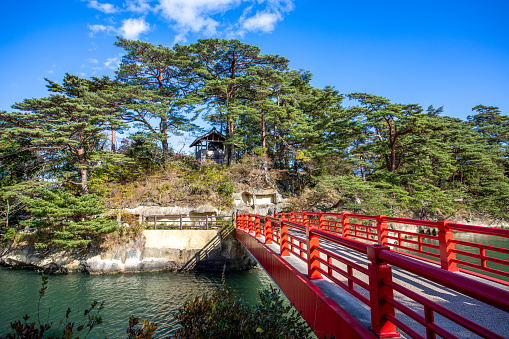 Beautiful Red Bridge in Matsushima Bay, Japan