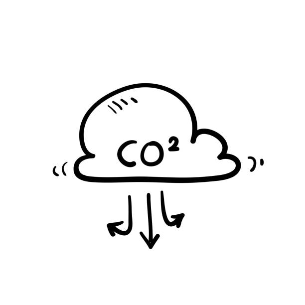 hand drawn cloud with co2 symbol icon illustration doodle hand drawn cloud with co2 symbol icon illustration doodle emission nebula stock illustrations