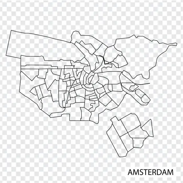 Vector illustration of High Quality map of Amsterdam is a city  The Netherlands, with borders of the regions. Map of Amsterdam for your web site design, app, UI. EPS10.