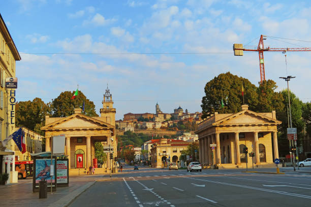 Bergamo,Italy,6 september 2020. Porta Nuova and view of the upper town of Bergamo