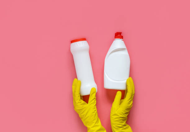 istock Mock-up. Detergents and cleaning accessories. Cleaning service concept. Flat lay, Top view. 1271553675