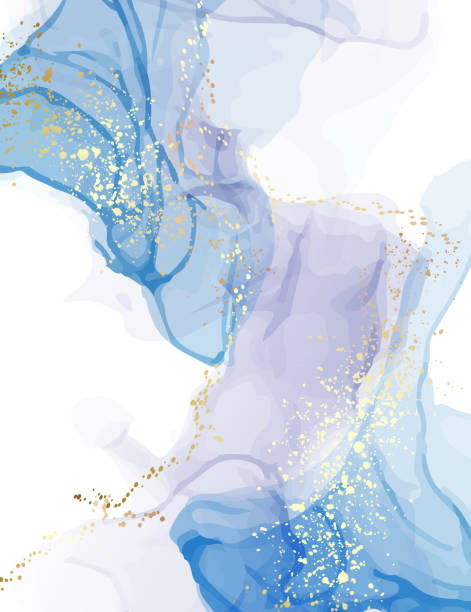 大理石の青い水彩模様、深海色のデザイン。創造的な金ターコイズアルコールインクスパルシュ。芸術的背景 - water spray flowing backgrounds点のイラスト素材／クリップアート素材／マンガ素材／アイコン素材