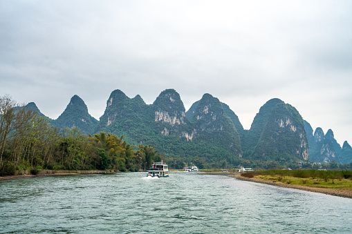 Shooting the Lijiang River in Guilin from the top of the mountain