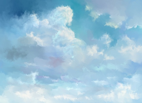 painted sky with light clouds in soft pastel colors