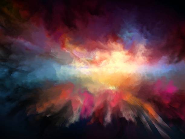Clouds abstract painted background, digital and watercolor painting big bang space stock illustrations