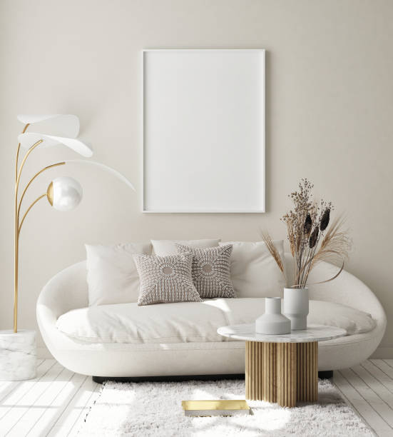 istock mock up poster frame in modern interior background, scandinavian style, 3D render 1271564823