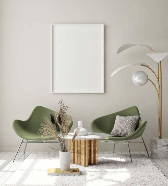 istock mock up poster frame in modern interior background, scandinavian style, 3D render 1271564832