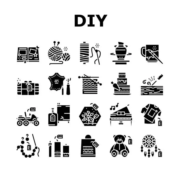 Vector illustration of Diy Crafts Handmade Collection Icons Set Vector