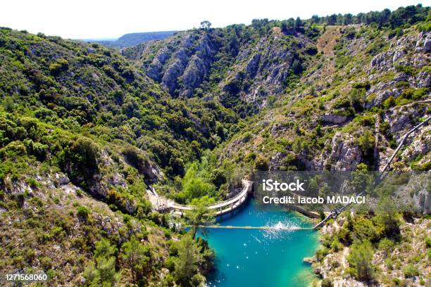The Landscape Downstream Of The Bimont Dam Near Aixenprovence France Stock Photo - Download Image Now
