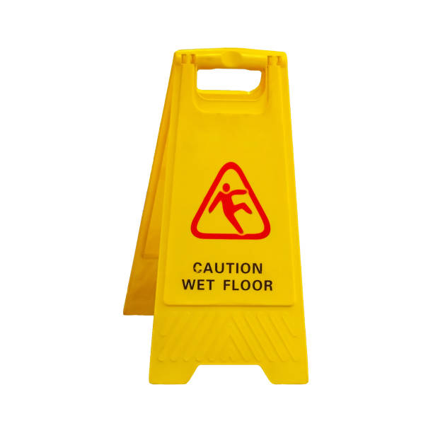 istock Plastic yellow floor plate warning against wet floors. Isolate on a white background. 1271568071