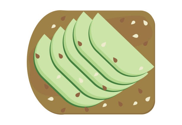 ilustrações de stock, clip art, desenhos animados e ícones de avocado toast illustration. avocado slices on toasted bread, vegan sandwich with sesame seeds - guacamole food bar vegan food