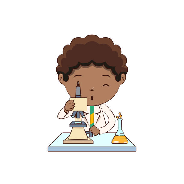 Boy Using Microscope Scientist Cute Child Stock Illustration - Download  Image Now - Child, African-American Ethnicity, Laboratory - iStock