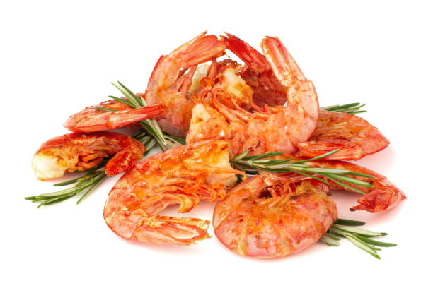 gegrillte gebratene garnelen langostino - prepared shrimp prawn large grilled stock-fotos und bilder