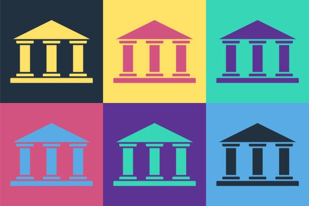 ikona budynku muzeum pop-arta odizolowana na kolorowym tle. ilustracja wektorowa - bank symbol computer icon courthouse stock illustrations
