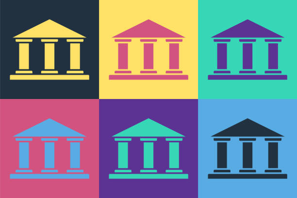 ilustrações de stock, clip art, desenhos animados e ícones de pop art museum building icon isolated on color background. vector illustration - financial building