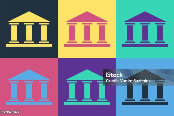 Pop Art Museum Building Icon Isolated On Color Background Vector Illustration Stock Illustration - Download Image Now