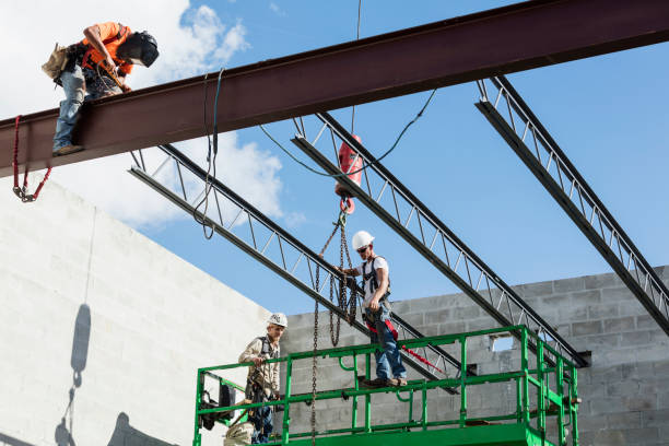 istock Crew installing roof joists at construction site 1271583089