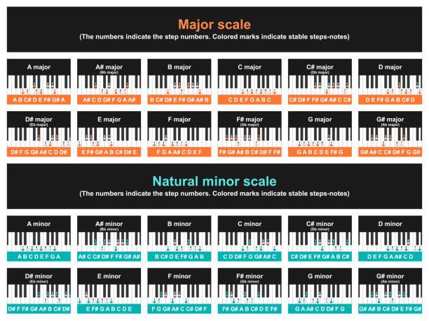 주요 및 작은 축척 테이블 - chord stock illustrations
