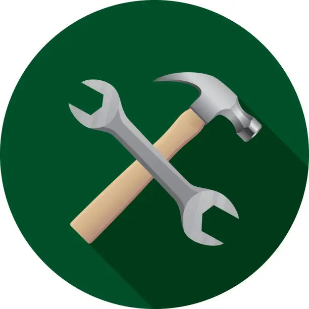 Vector illustration of Hammer and Wrench Icon Flat