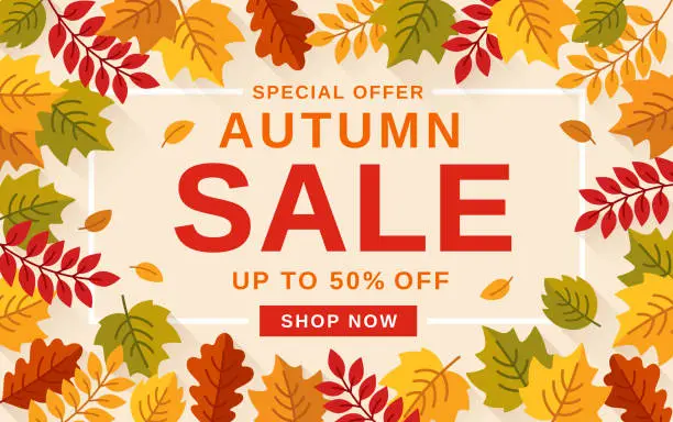 Vector illustration of Autumn Sale banner background with leaves.