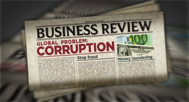 istock Corruption in business global problem retro newspaper printing press 1271593293