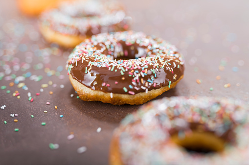 Close-Up of doughnuts with hundreds and thousands.