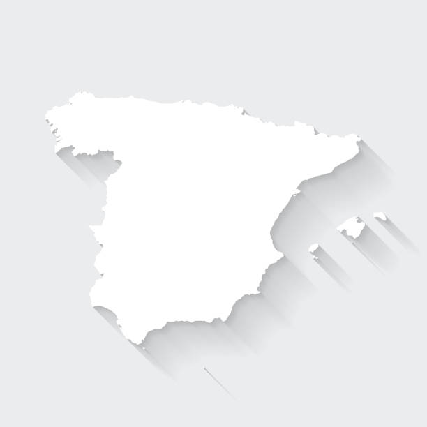 illustrazioni stock, clip art, cartoni animati e icone di tendenza di mappa spagnola con lunga ombra su sfondo vuoto - flat design - spain map three dimensional shape cartography