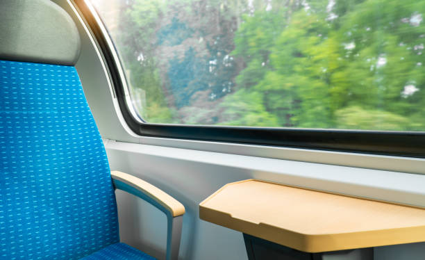 istock Clean hygiene empty seat on europe Germany public transportation train subway bus with sunlight for traveler to travel during vacation with nature view on window 1271595936