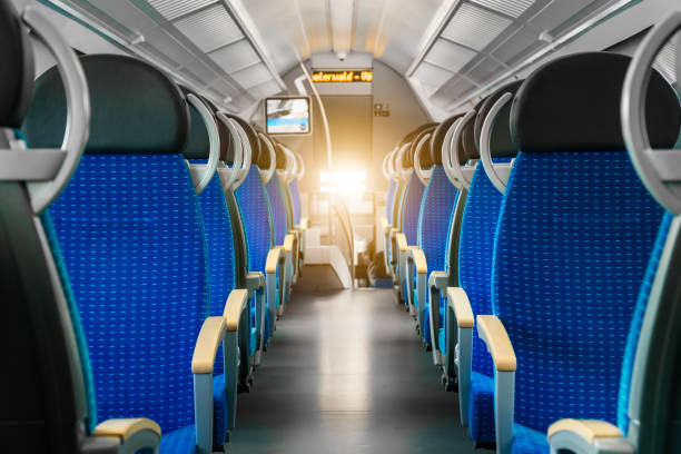 istock Clean hygiene empty seat on europe Germany public transportation train subway bus with sunlight for traveler to travel during vacation with nature view on window 1271595968