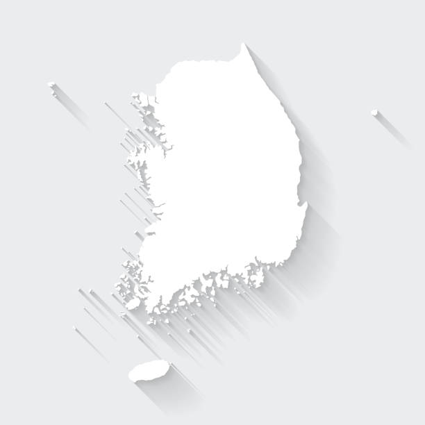 mapa korei południowej z długim cieniem na pustym tle - flat design - korean peninsula stock illustrations