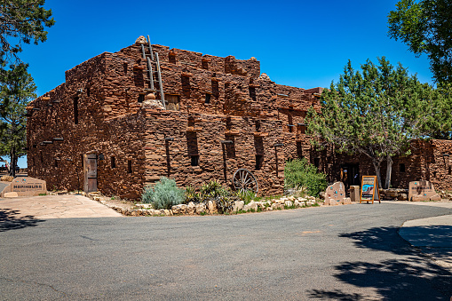 Grand Canyon National Park, Arizona, USA - June 11, 2020: The historic Hopi House gift shop is a featured landmark on the South Rim at Grand Canyon National Park in Arizona