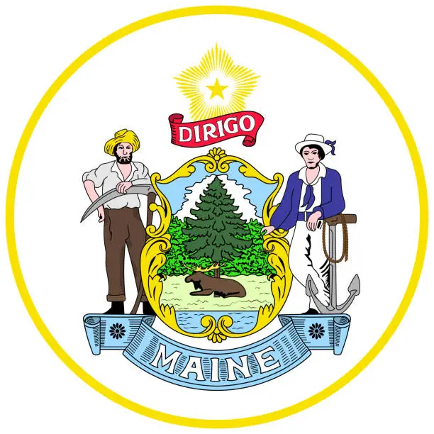 Vector illustration of Coat of arms of Maine state of USA