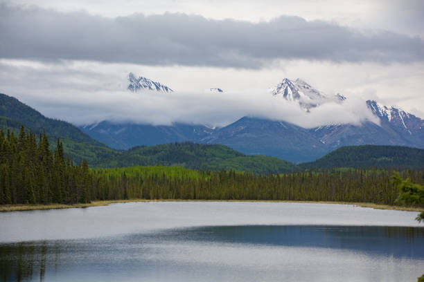 Lake and mountain peaks in Alaskan wilderness