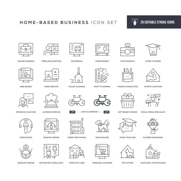 Home Based Business Editable Stroke Line Icons 29 Home Based Business  Icons - Editable Stroke - Easy to edit and customize - You can easily customize the stroke with image based social media stock illustrations