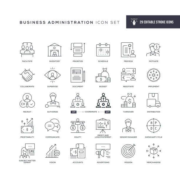 illustrations, cliparts, dessins animés et icônes de icônes de ligne de course modifiables de l’administration des affaires - employé de ladministration