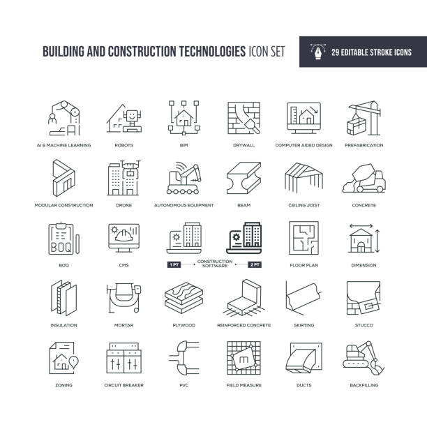 gebäude- und konstruktionstechnologien bearbeitbare strichliniensymbole - electric panel stock-grafiken, -clipart, -cartoons und -symbole