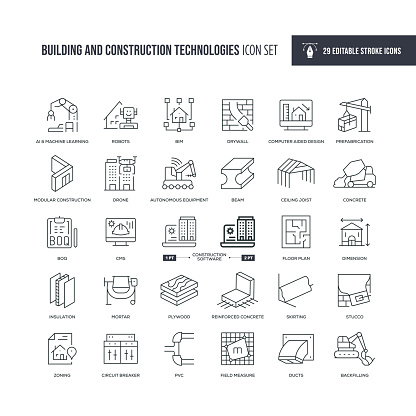 29 Building and Construction Technologies Icons - Editable Stroke - Easy to edit and customize - You can easily customize the stroke with