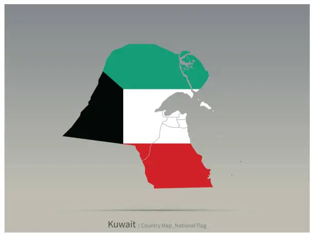 Vector illustration of kuwait flag and map. Middle East countries flag isolated on map with vector.