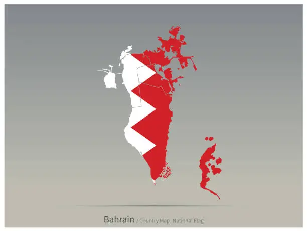 Vector illustration of bahrain flag and map. Middle East countries flag isolated on map with vector.
