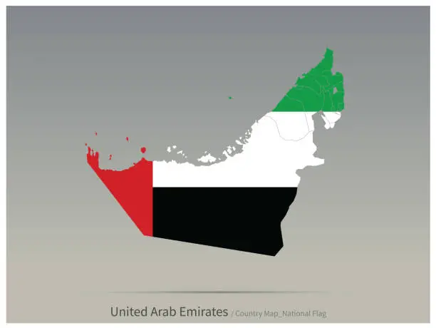 Vector illustration of united arab emirates flag and map. Middle East countries flag isolated on map with vector.