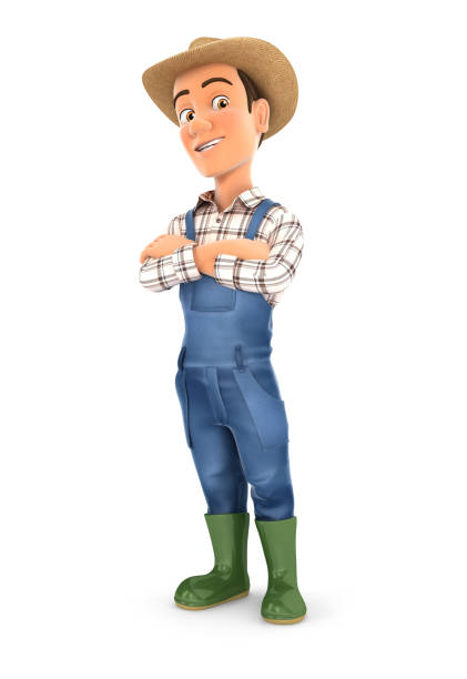 3d farmer standing with arms crossed, illustration with isolated white background
