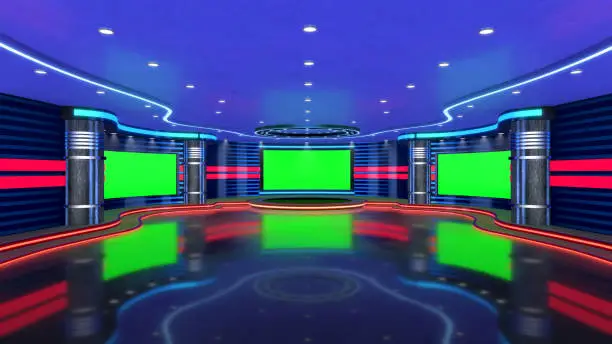 Photo of Television studio, virtual studio set. ideal for green screen compositing.